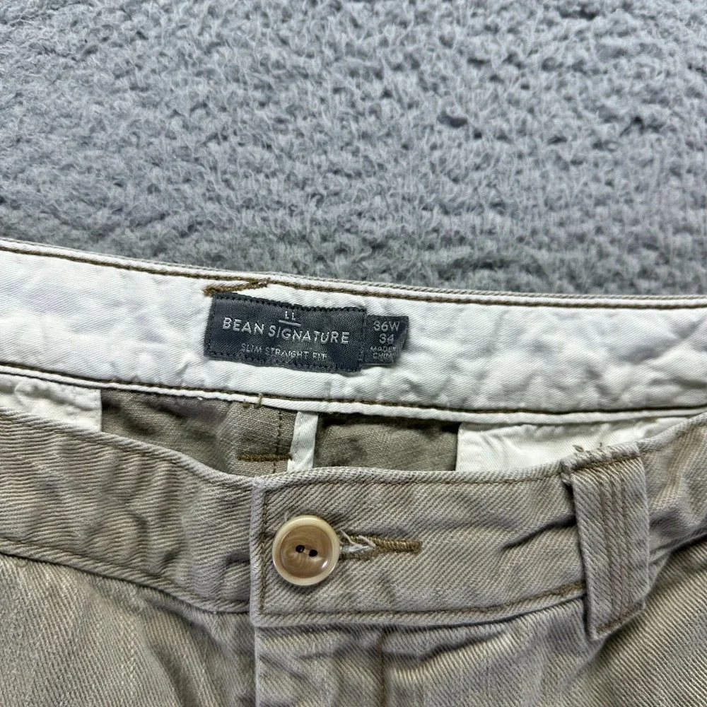L.L.Bean Signature Pant Men 36x32 Beige Cotton Chino Straight Slim Preppy Career